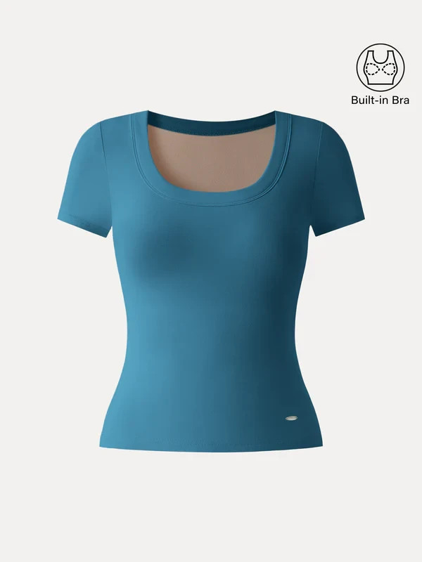 OGL Women’s SkinKiss U-Neck Short Sleeve Everyday Bra Top – No Import Fees