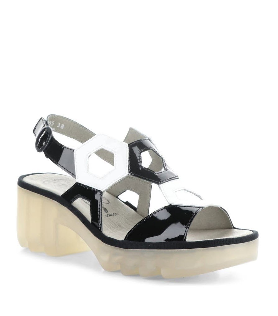 Fly London Tewa Strappy Platform Sandals Black/White Sz EU40/US9-9.5