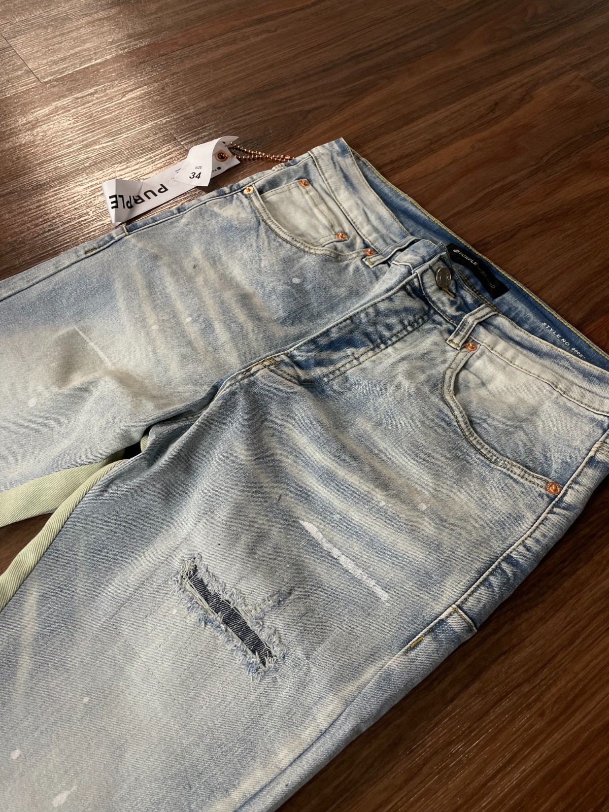 purple Brand Light Blue Wash Panel Distressed Flared Fit Denim