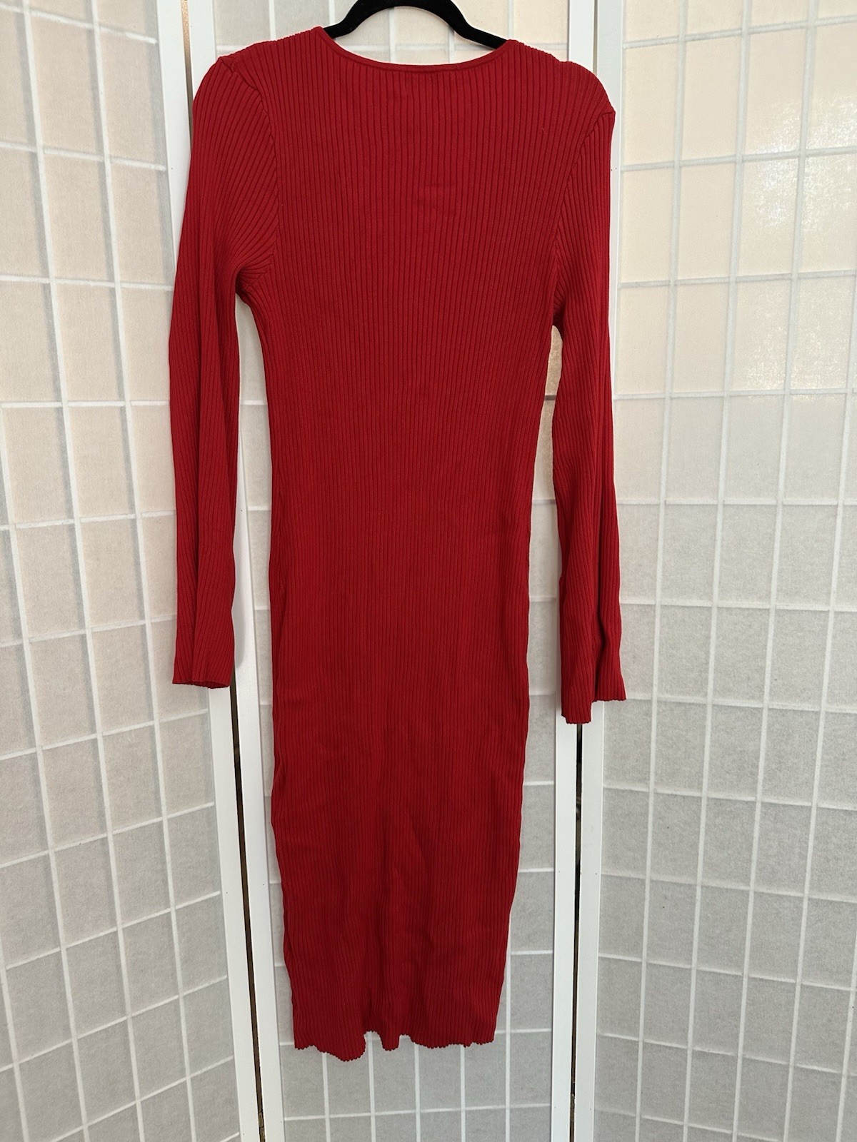 H&M Red Ribbed Knit V-Neck Button Front Midi Sweater Bodycon Dress XL