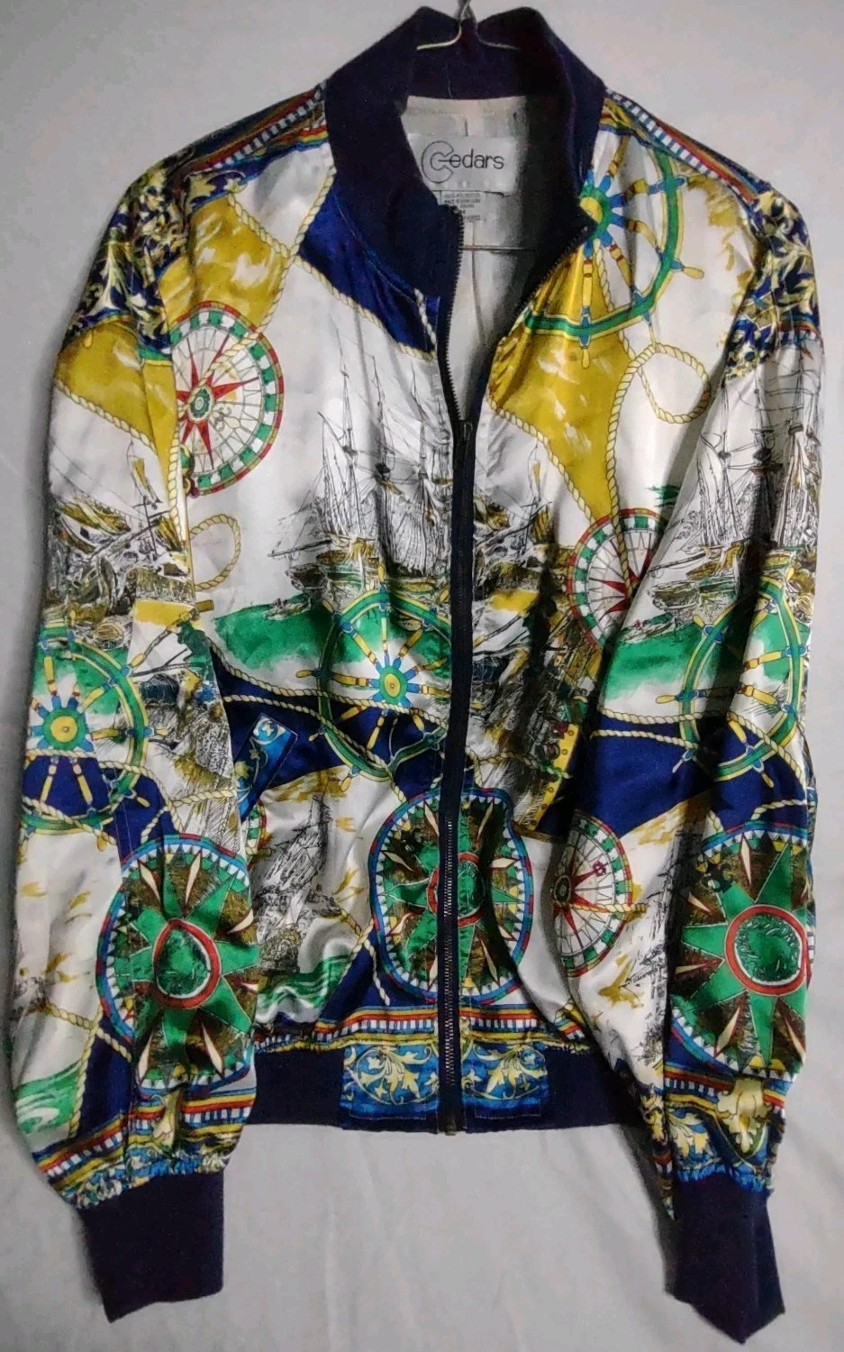 Vintage Cedars Nautical Retro M Multicolor Long Sleeve Full Zip Bomber Jacket