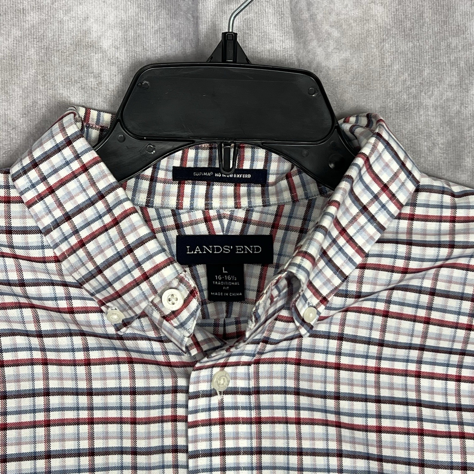 Lands’ End Men’s Shirt XXL Plaid 100% Supima Cotton No-Iron L/S Button Up Casual