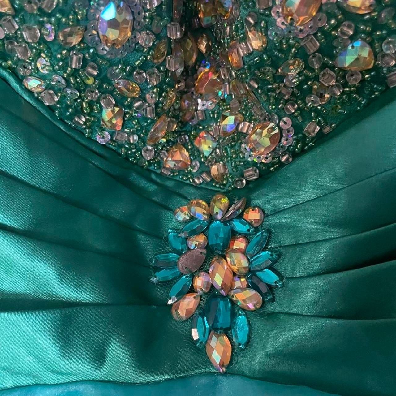 Emerald and Teal Ombre Ruffled Ballgown Prom Quinceañera Dress