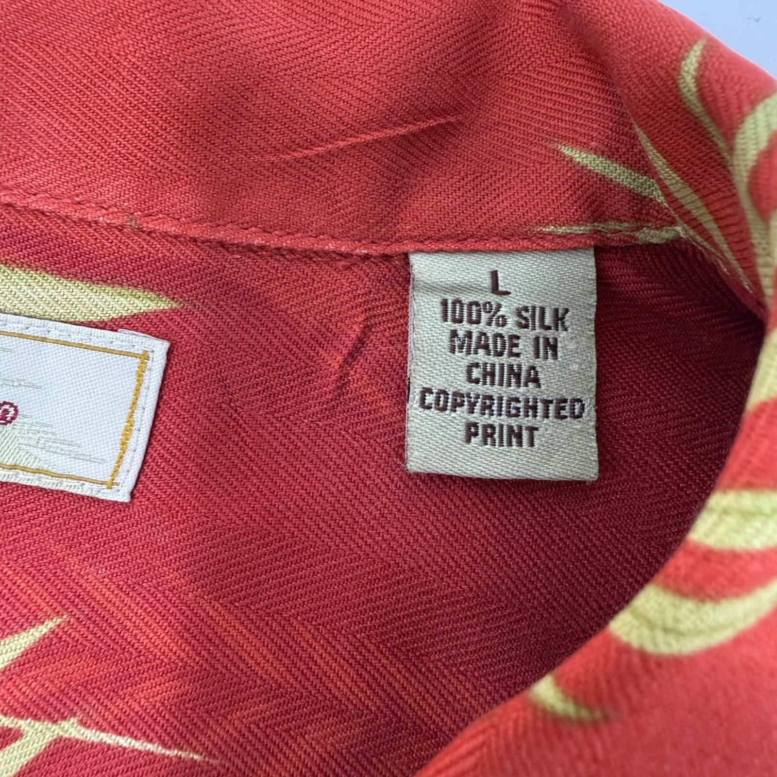 Tommy Bahama Mens Large Silk Tropical Palm Leaf Camp Shirt Red Short Sleeve