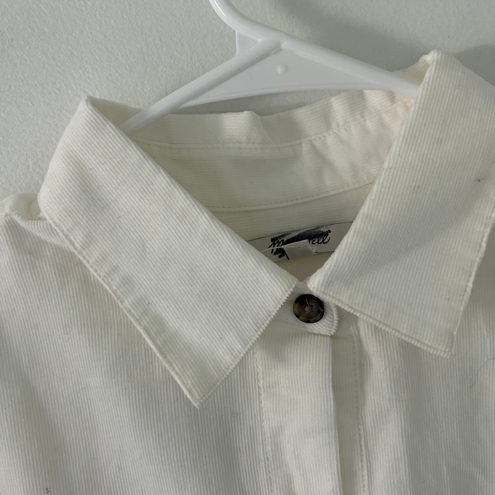 Madewell Womens Off White Corduroy Y-Neck Button Front Classic Shirt Medium New