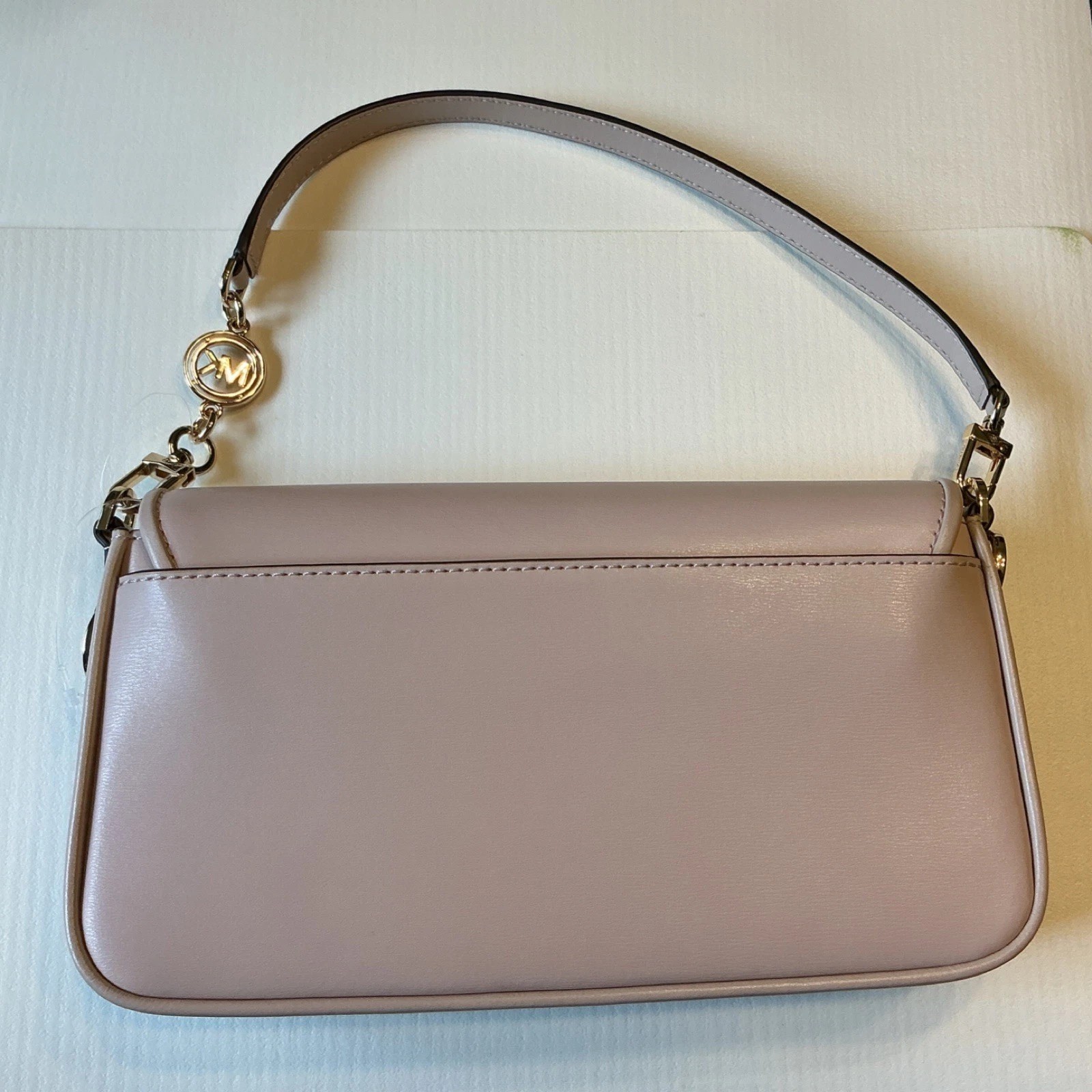 Michael Kors Beige/Pink Small Shoulder Bag Gold Hardware Clasp Chain