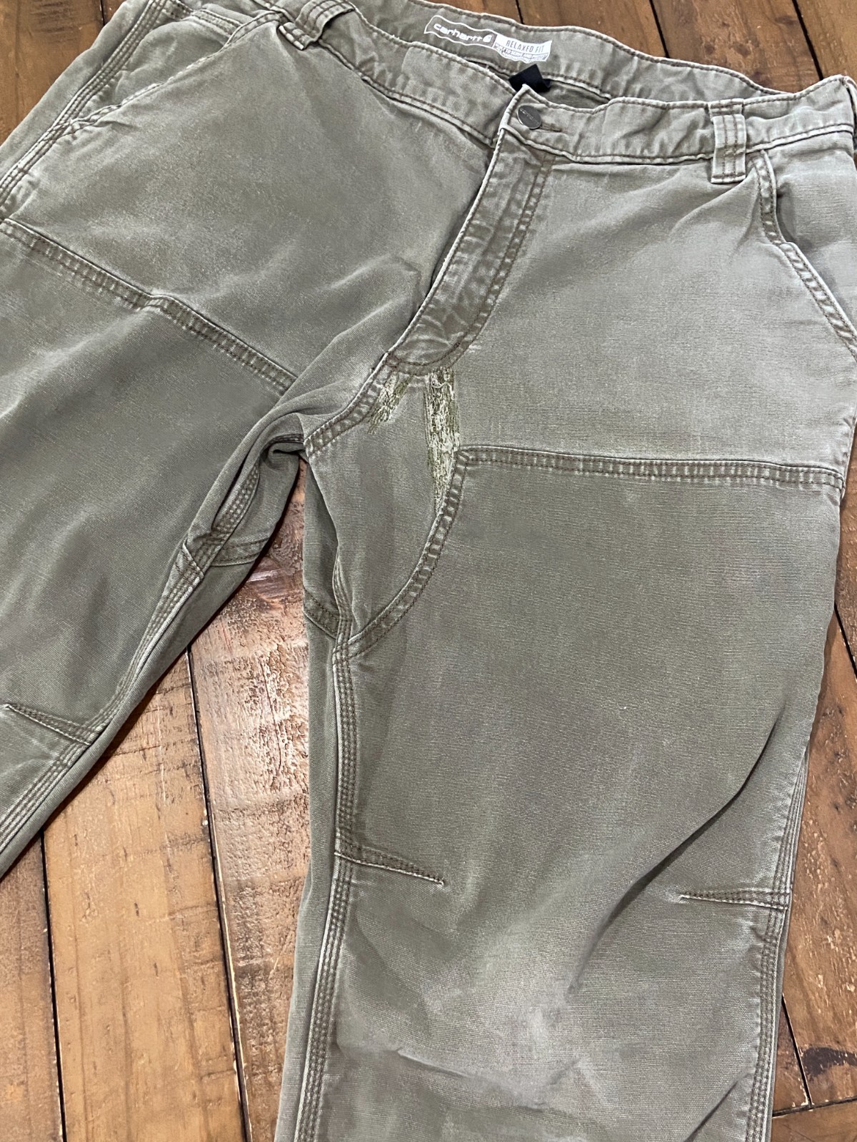 Carhartt 102802 Tarmac Gray Rugged Flex Double Front Pants 38×32 Distressed