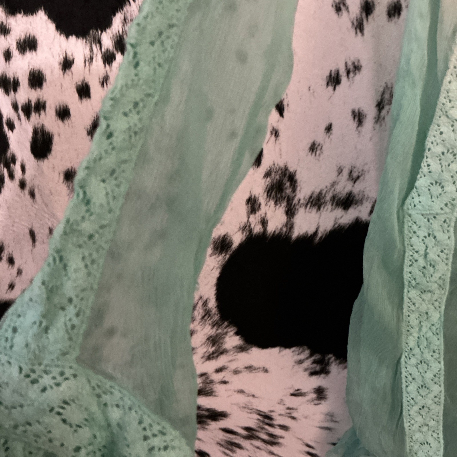 Guess Ombré Aqua &White Long Sleeve Ultra Sheer Crochet Detail Tunic – Size Sm