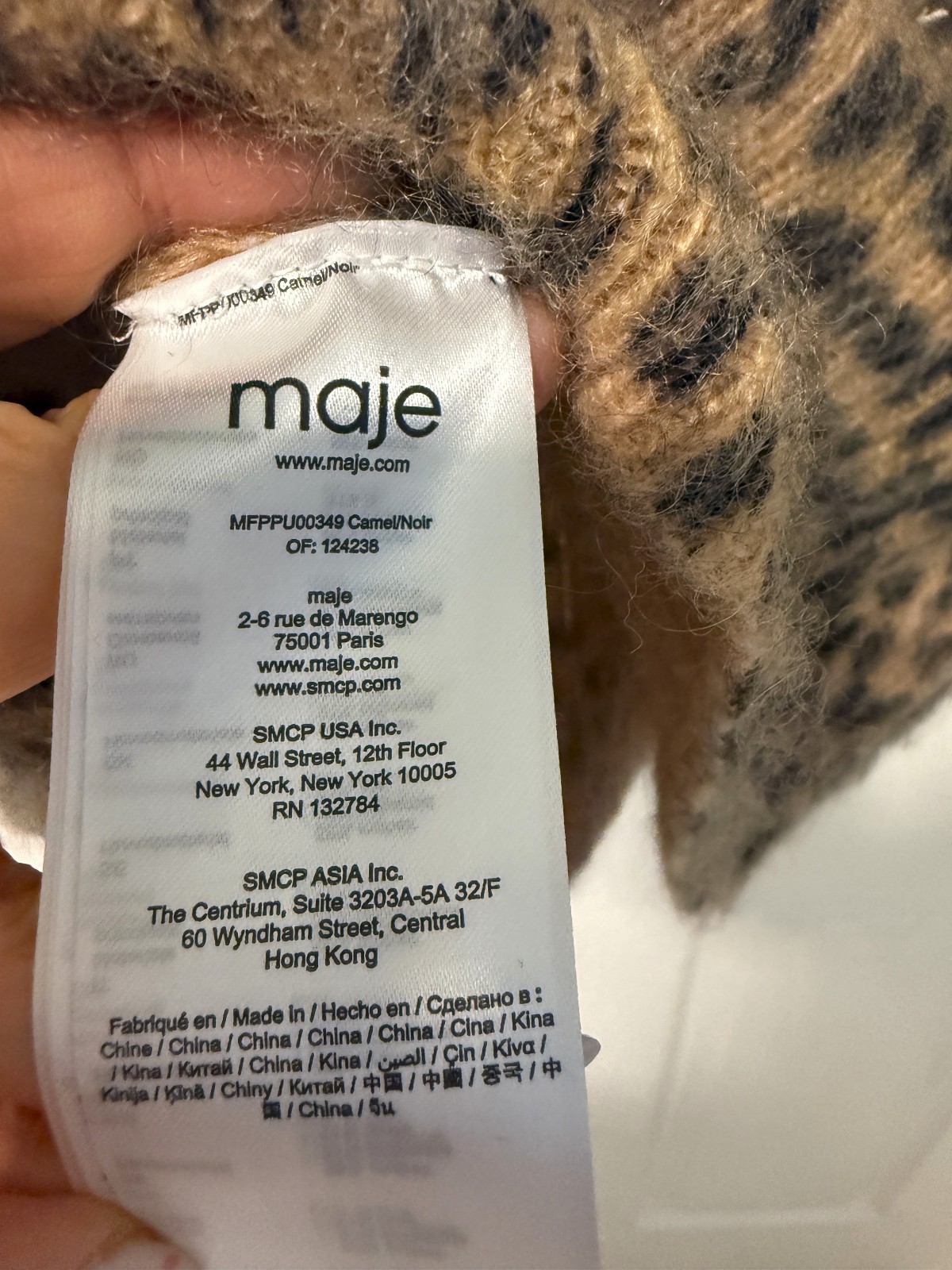 Maje Cheetah Prints, Wide Neck, Deep V Back Mohair Sweater
