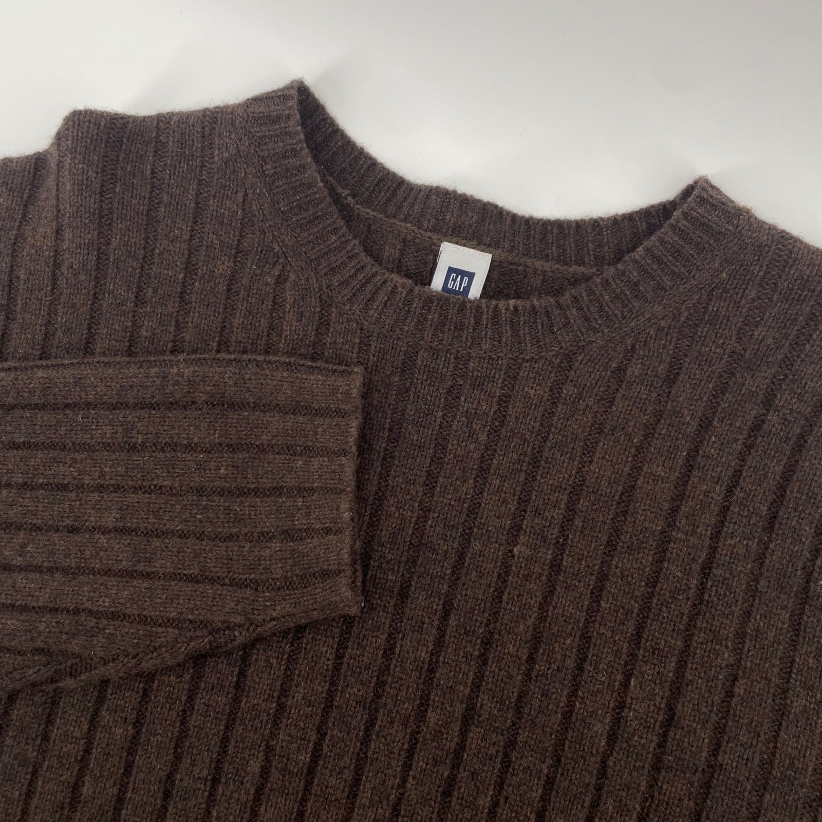 Gap Vintage Sweater Mens Large Brown Lambswool Ribbed Knit Crewneck Winter Warm