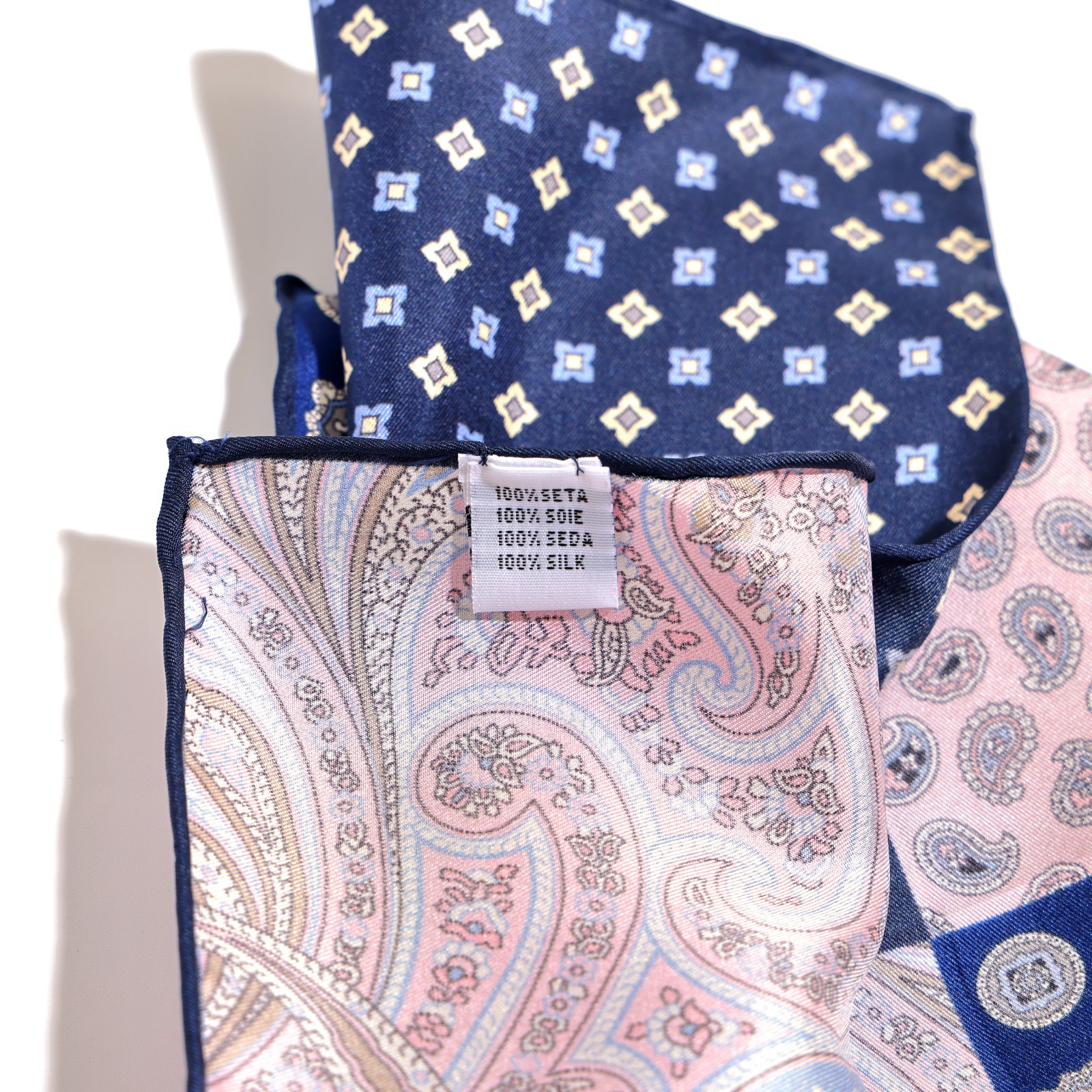 Men’s 100% Silk Multi-Color Paisley Geometric Pocket Square Hand Rolled 11.8″
