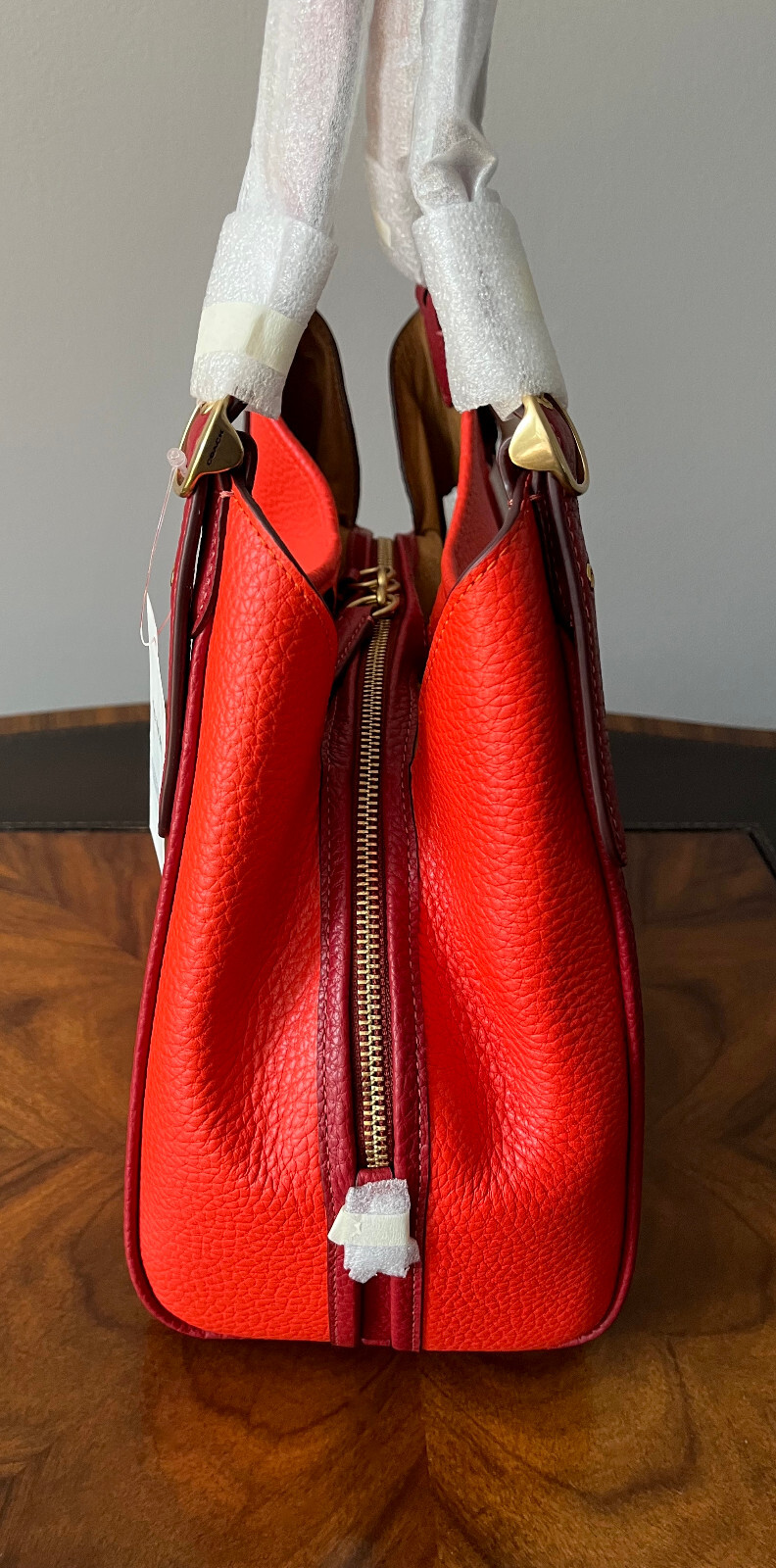 NWT COACH LORI SHOULDER BAG Red Orange 2-Tone Pebble Leather 3-Compartments $395