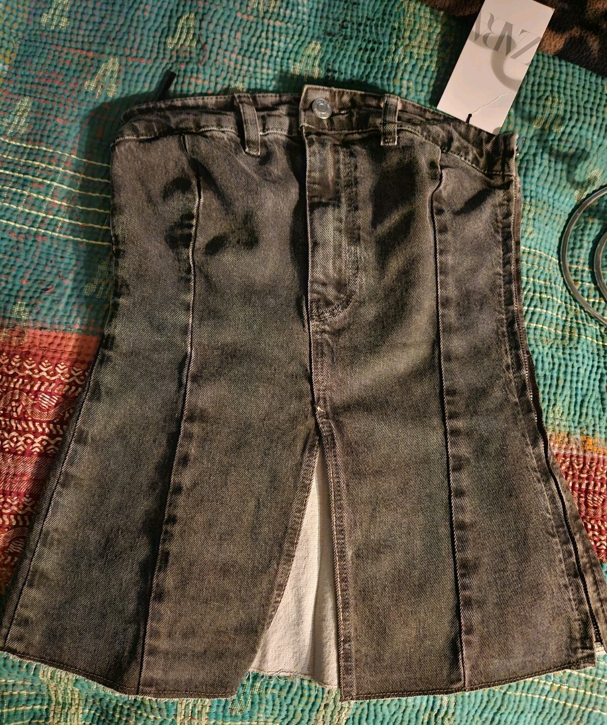 ZARA Small Sleeveless Tank Black Jean Full Side Zip Elastic Stretch Corset Style