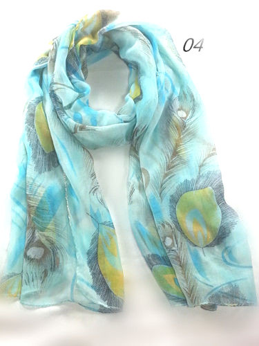 Fashion Any Season Casual Style Feather Print Soft Long Shawl Scarf