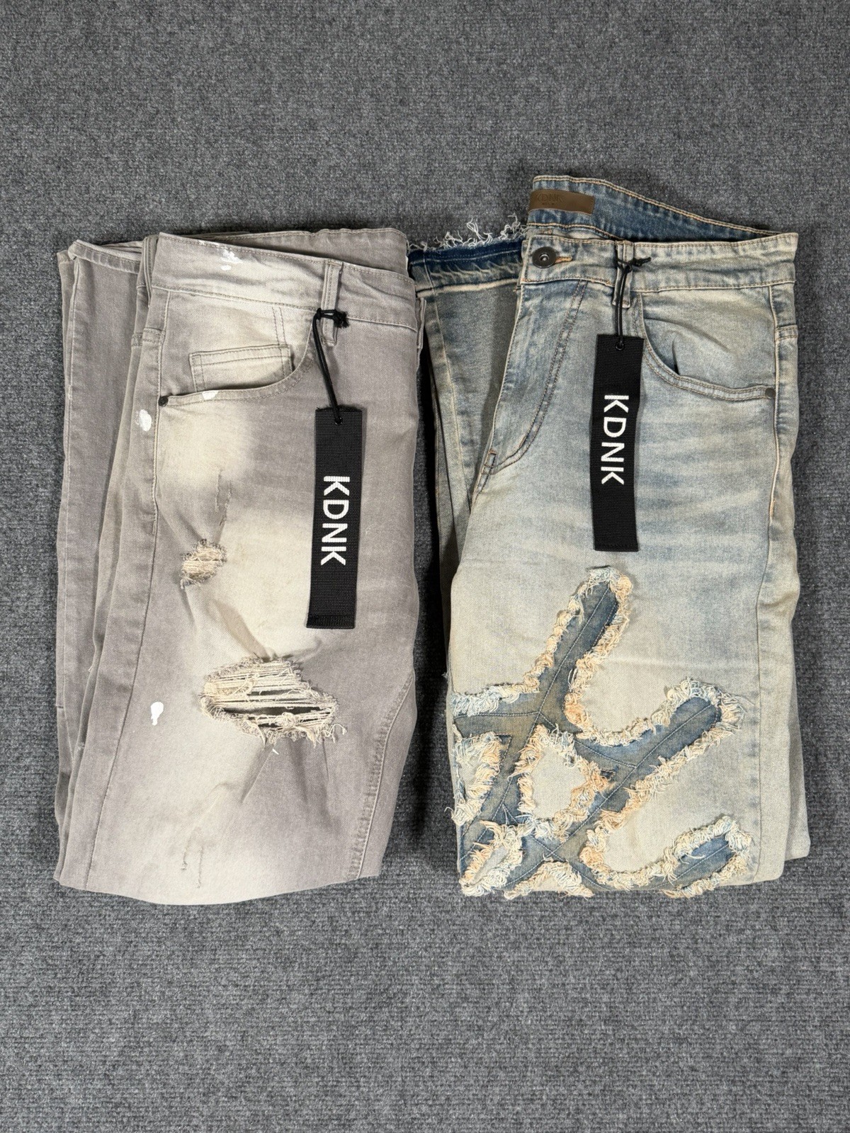KDNK Jeans Mens 36×31 Paint Splatter Distressed Slim Straight Denim Pants Lot 2