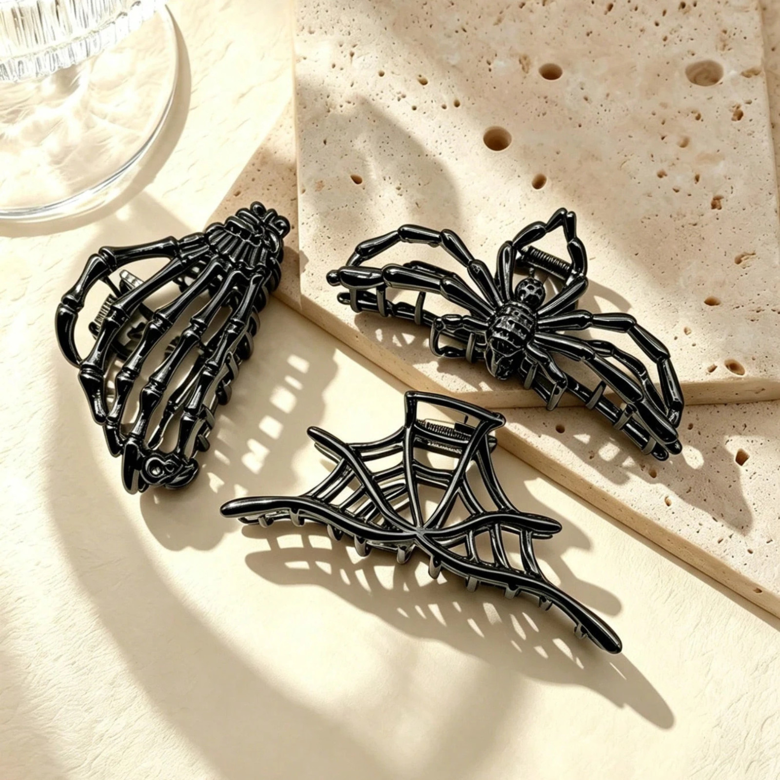 3pcs Metal Gothic Hair Clips Skeleton Hand Skull Spider Halloween Claw Clips US
