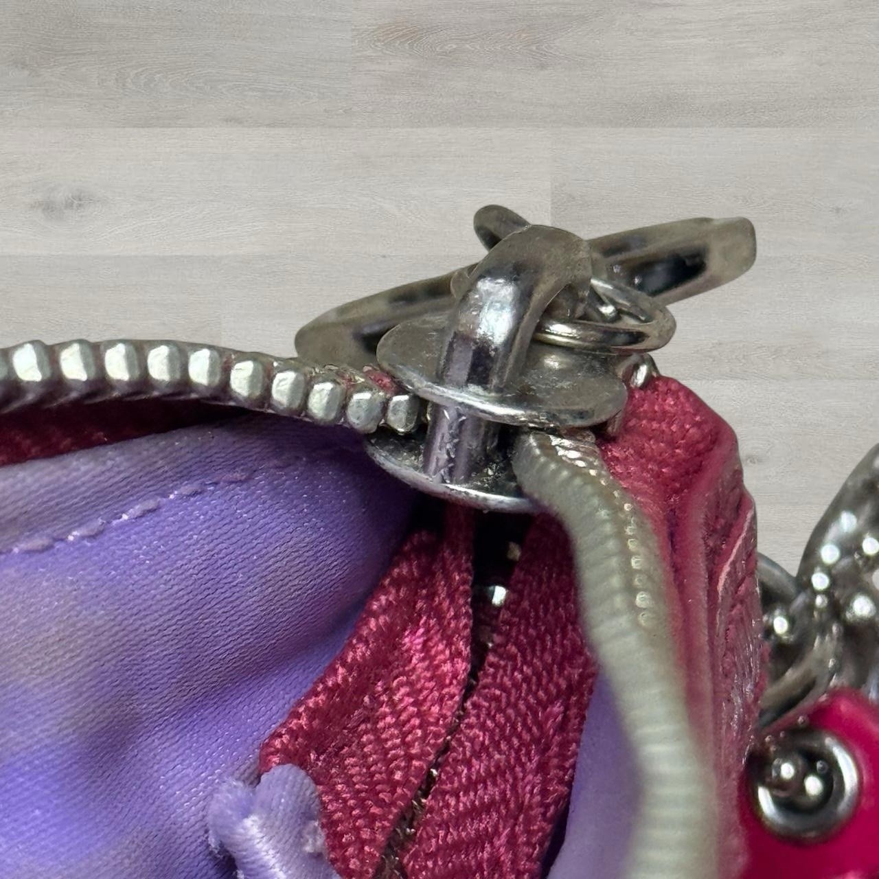 Coach Geometric Pink Purple Wristlet Zip Pouch Crossbody Strap Bag Charm