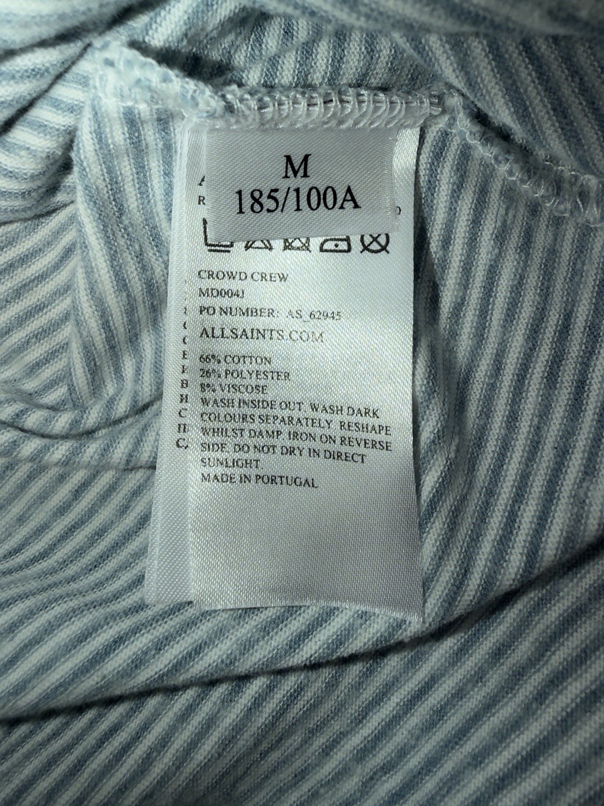 All Saints Sky Blue Chalk White Short Sleeve Crew T-Shirt Medium Designer MD004J