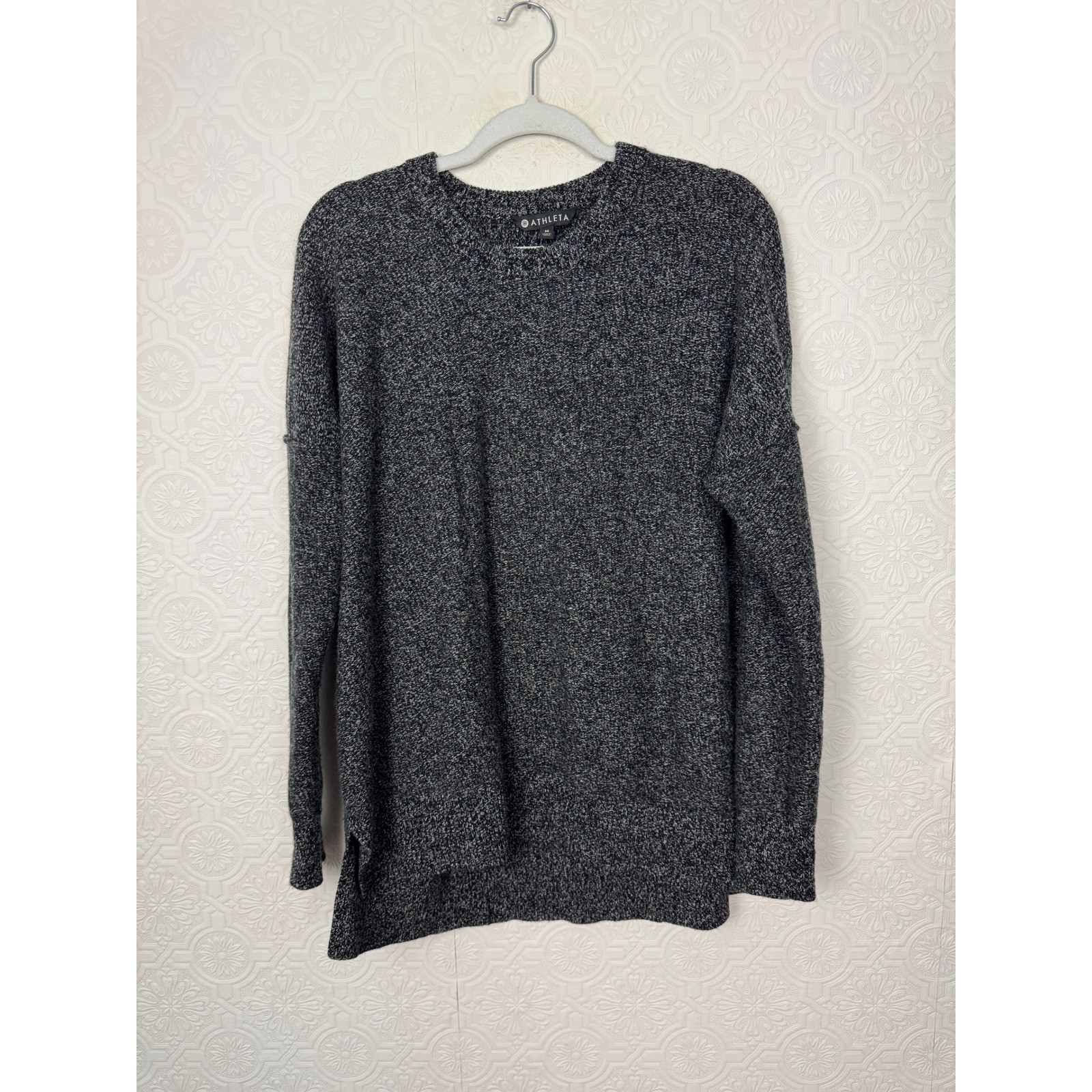 Athleta Womens Wool Cashmere Marled Knit Crewneck Sweater Black White Size M