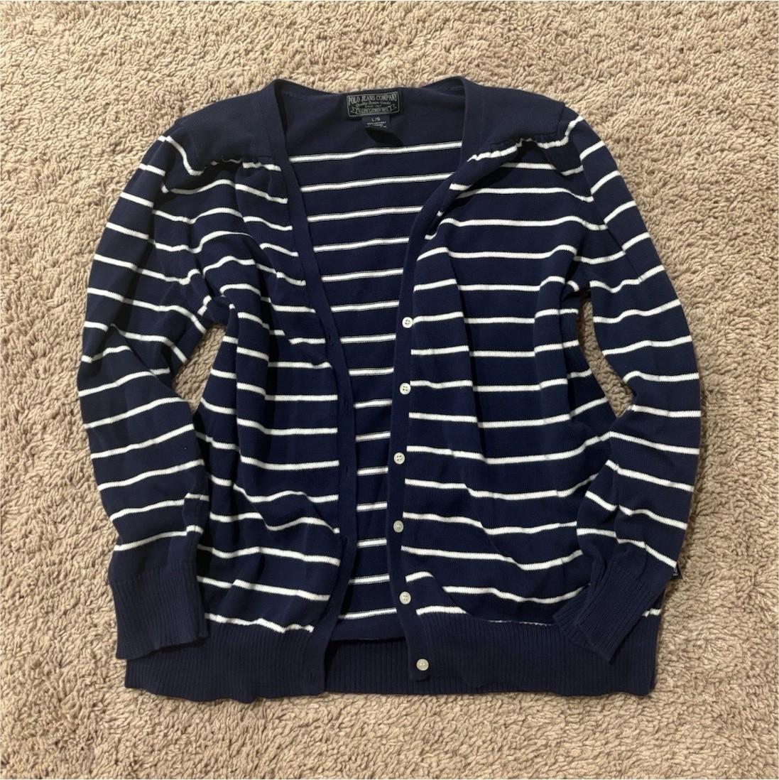 Polo Jeans Co Ralph Lauren Striped V-Neck Button Front Cotton Knit L/G