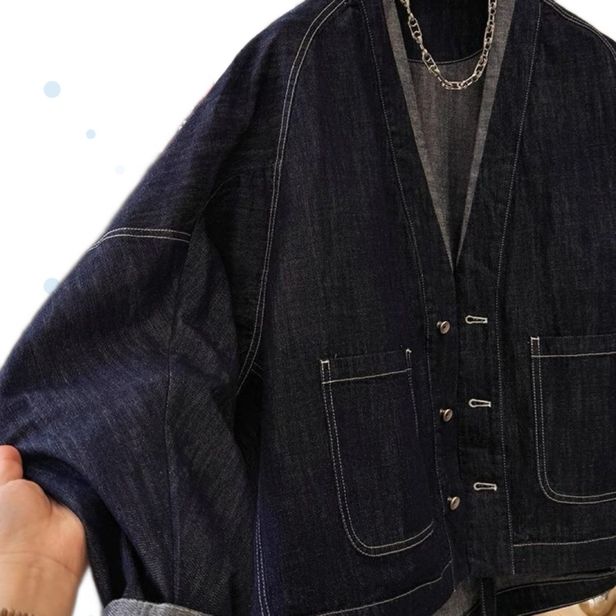 Japandi Batwing sleeves noragi kimono cardigan denim jeans jacket oversized