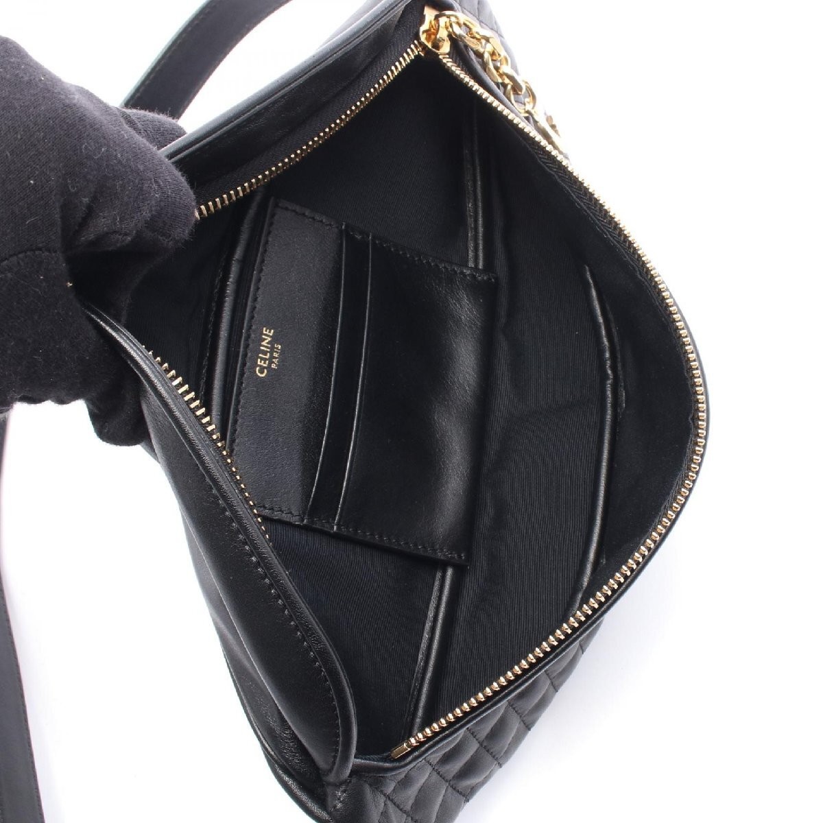 Celine C Charm Waist Bag/sling Bag, Lambskin Leather, Black, Used.
