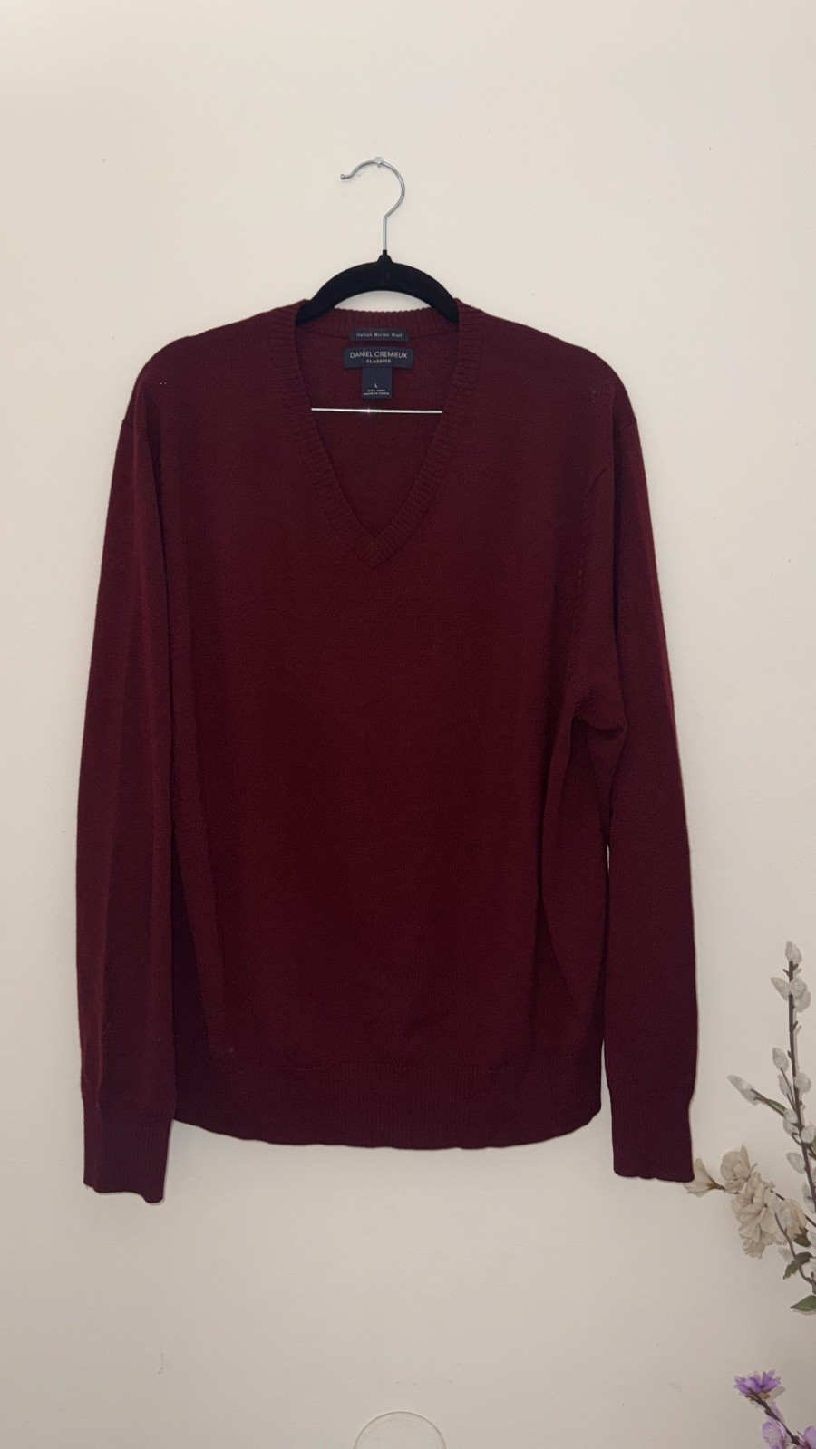Daniel Cremieux Signature Collection Men’s V-Neck Sweater L 100% Merino Wool
