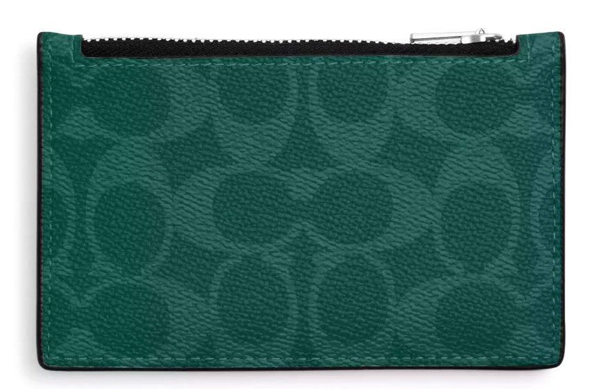 💚Coach Zip Card Case – CV764 Sea Green Signature Canvas & Calf Leather – NWT