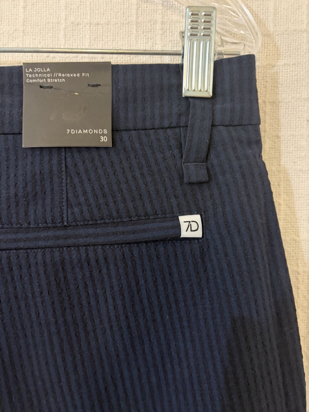 7DIAMONDS La Jolla Seersucker Stripe Chino Shorts Blue Relaxed Stretch