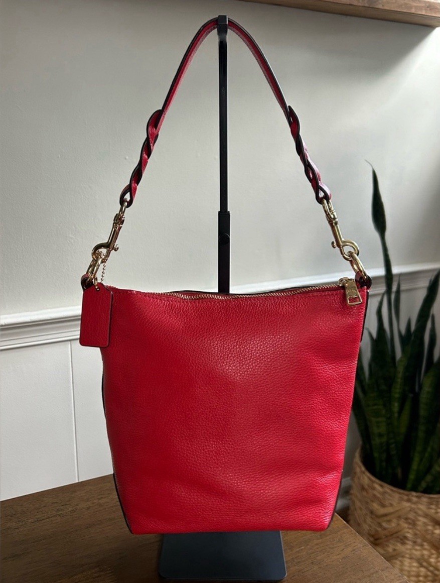 COACH Mini Abby Duffel Shoulder Crossbody Bag RED Pebble Leather