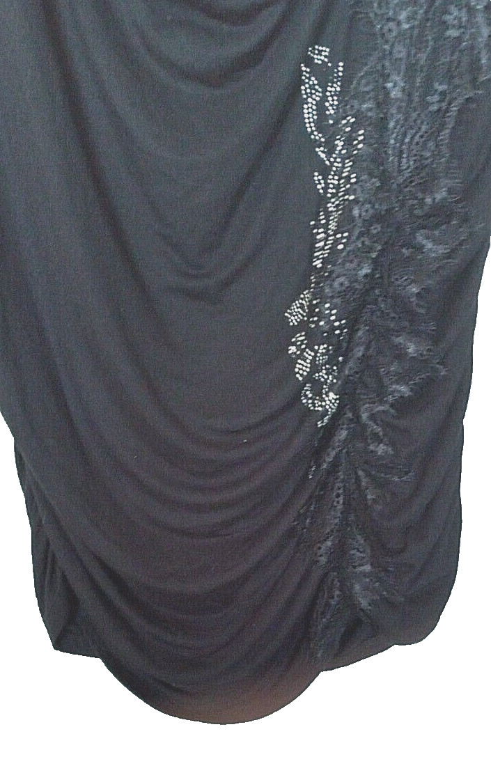 FYLO 95% viscose, 5% spandex black embellished draped T-shirt Size Medium