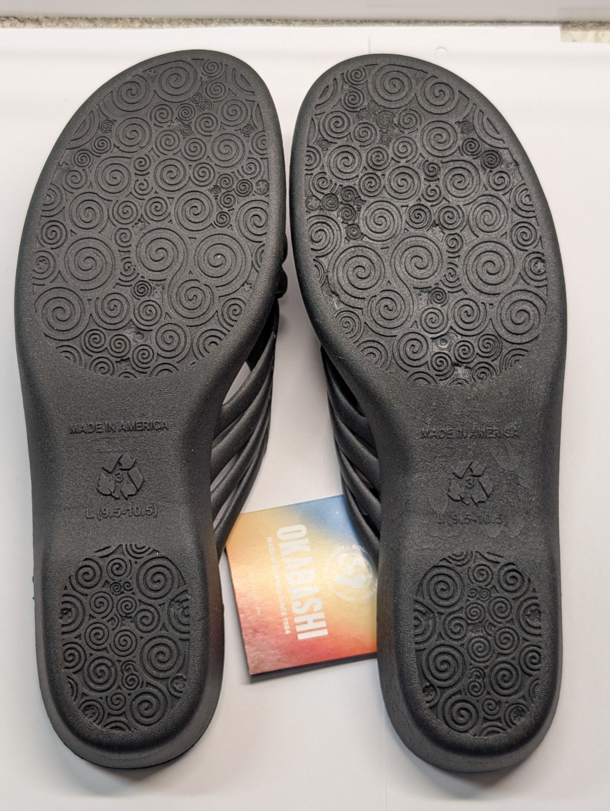 Okabashi Venice Black Sandals Size L 9.5-10.5 Flat Slide Never Worn NWT