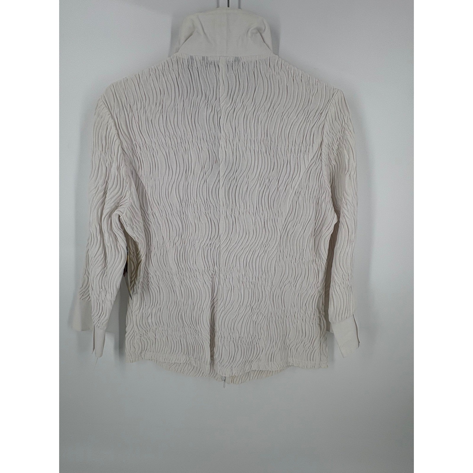 Samuel Dong Ruffle Blouse Womens Large Ruffle Blouse White Textured Zip NWT