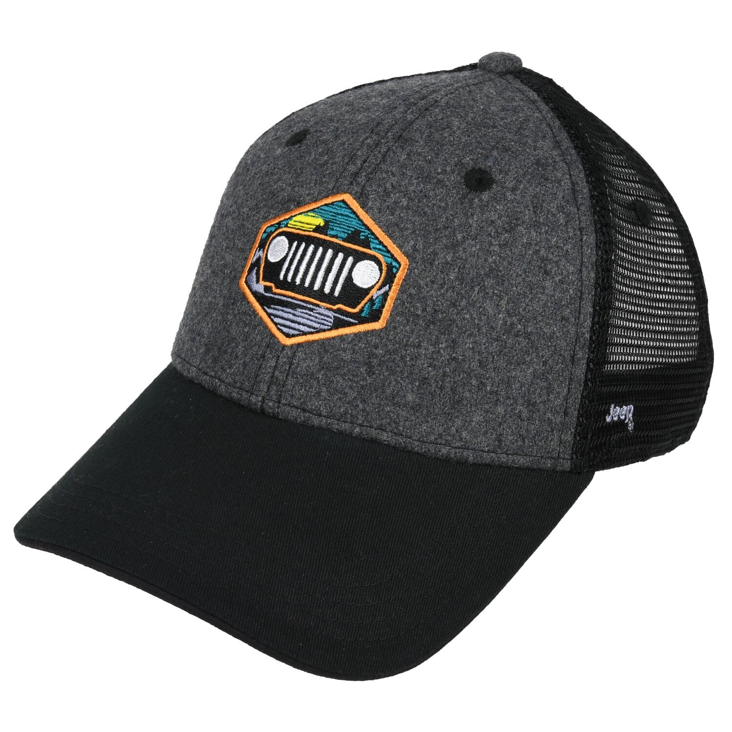 Jeep Through The Mountains Wool Blend Mesh Back Cap- Charcoal Grey/Black