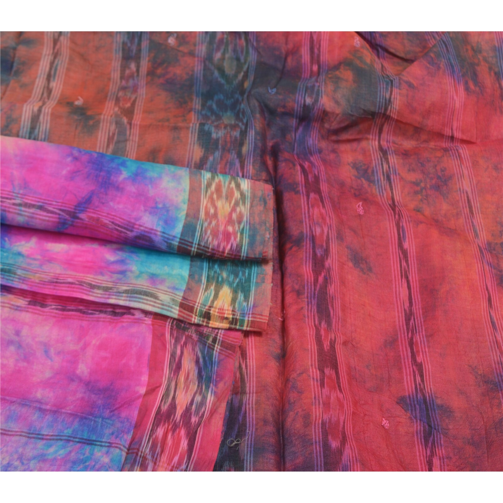 Sanskriti Vintage Sambalpuri Hand-Woven Ikat Sarees Indian 5 Yard Sari Fabric