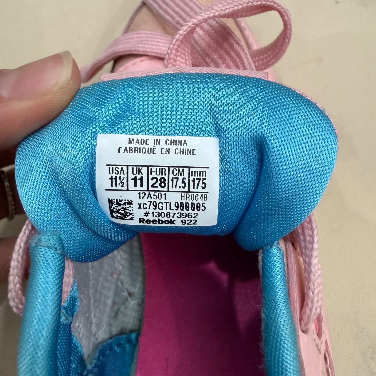 Reebok Classic Girls Sneakers Pink Glitter Athletic Shoes Youth Size 11.5