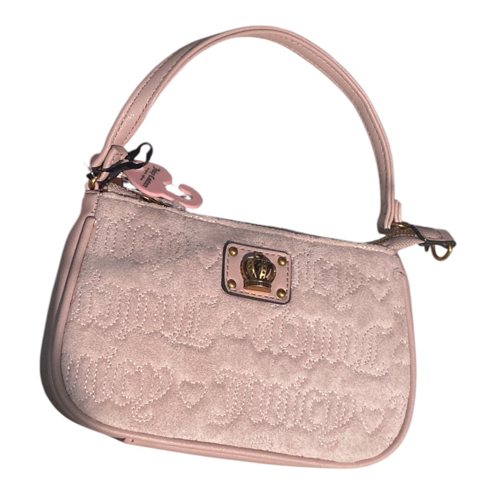 Juicy Couture Pink Logo Shoulder Bag w/ Heart Charm, Gold Hardware, Zip