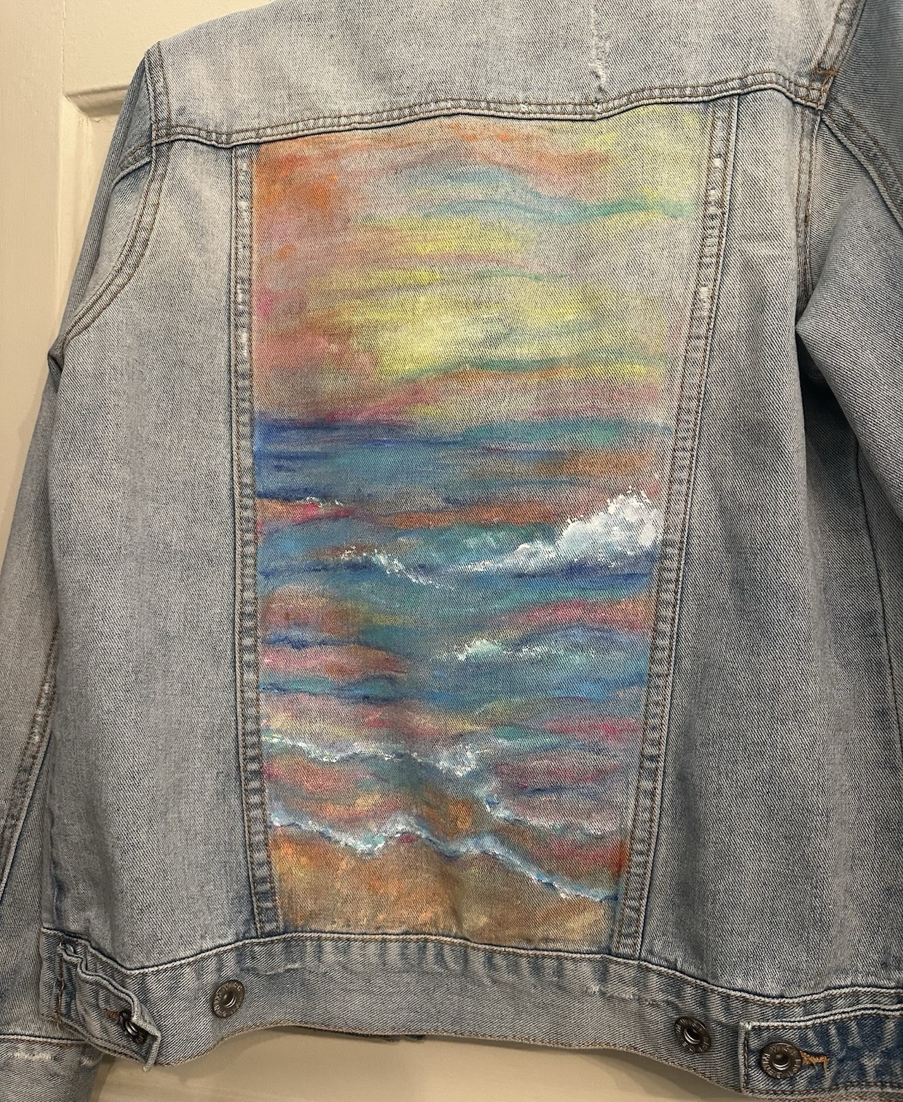 WISHLIST Women’s Denim Jacket~Hand Painted Original Design ~ Size Medium
