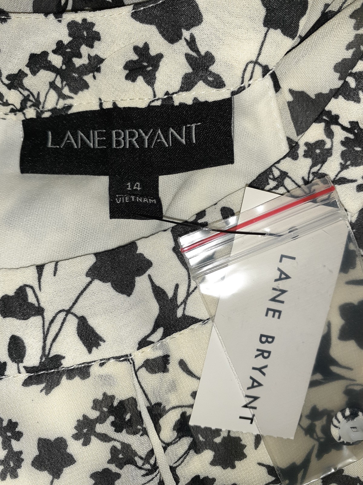 NEW LANE BRYANT Plus Size 14W A-Line Dress Ivory Black Floral Sleeveless Midi