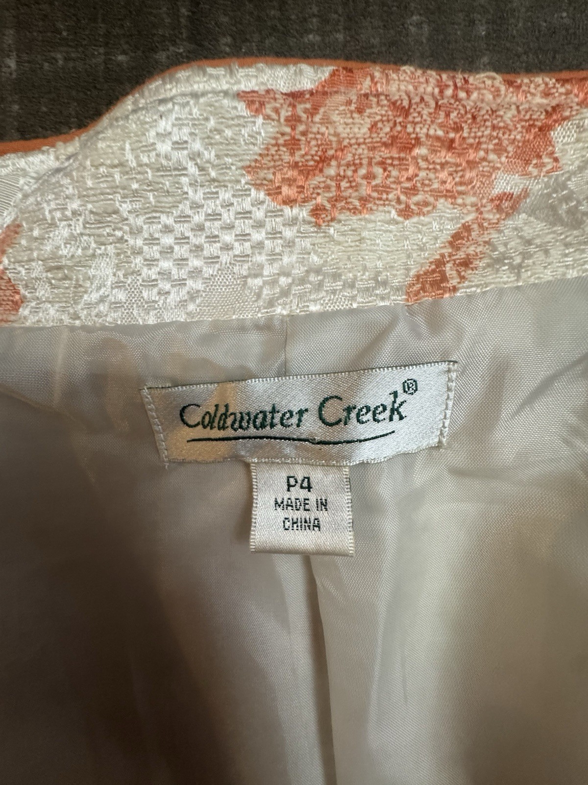 Coldwater Creek Women’s Petite P4 White/Orange Floral Nylon Jacket Lined Pockets