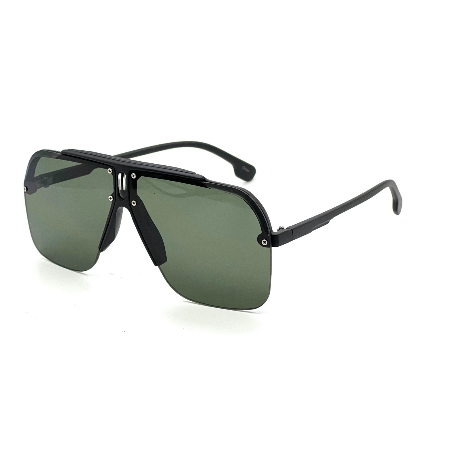 Mens Oversized Shield Hip Hop Sunglasses Matte Black Frame Green Lens Outdoor