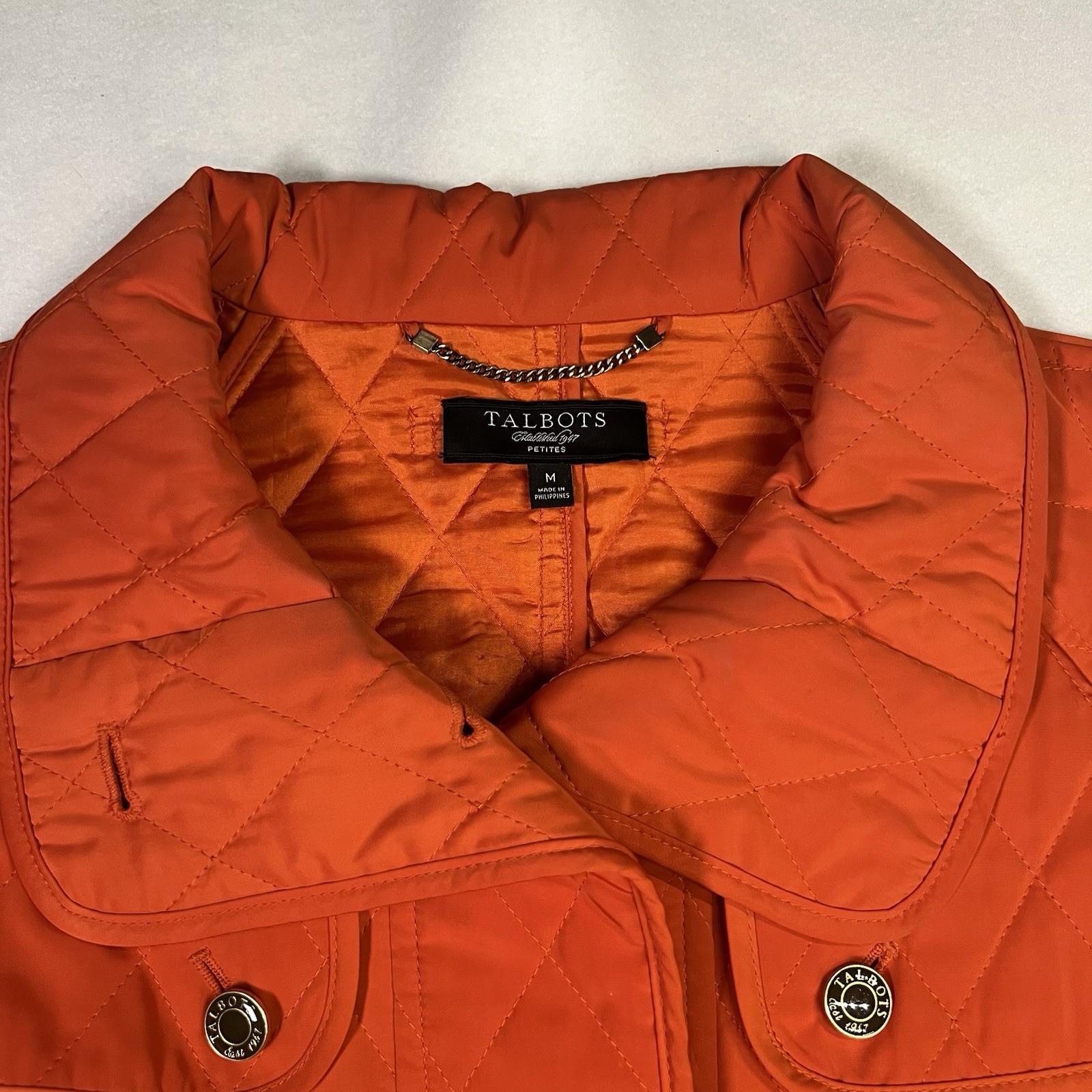 Talbots Orange Quilted Button Front Short Jacket Women’s Size Medium