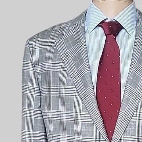 Hickey Freeman Blazer Mens 48 Gray Glen Check Plaid Lightweight Sport Jacket USA