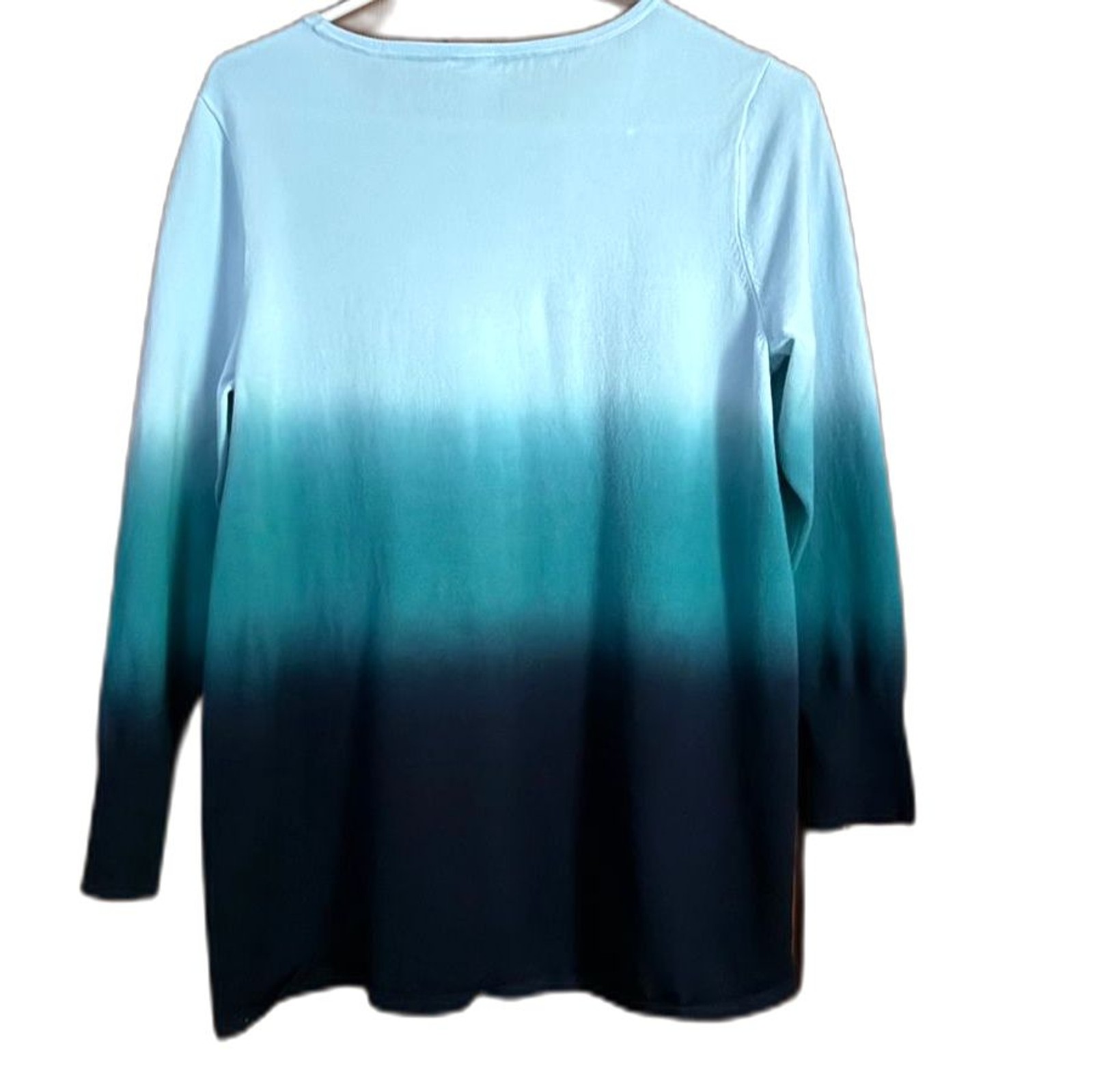 Chico’s Ombre Crewneck Sweater in Light Aqua, Teal & Navy Size 1 / Medium