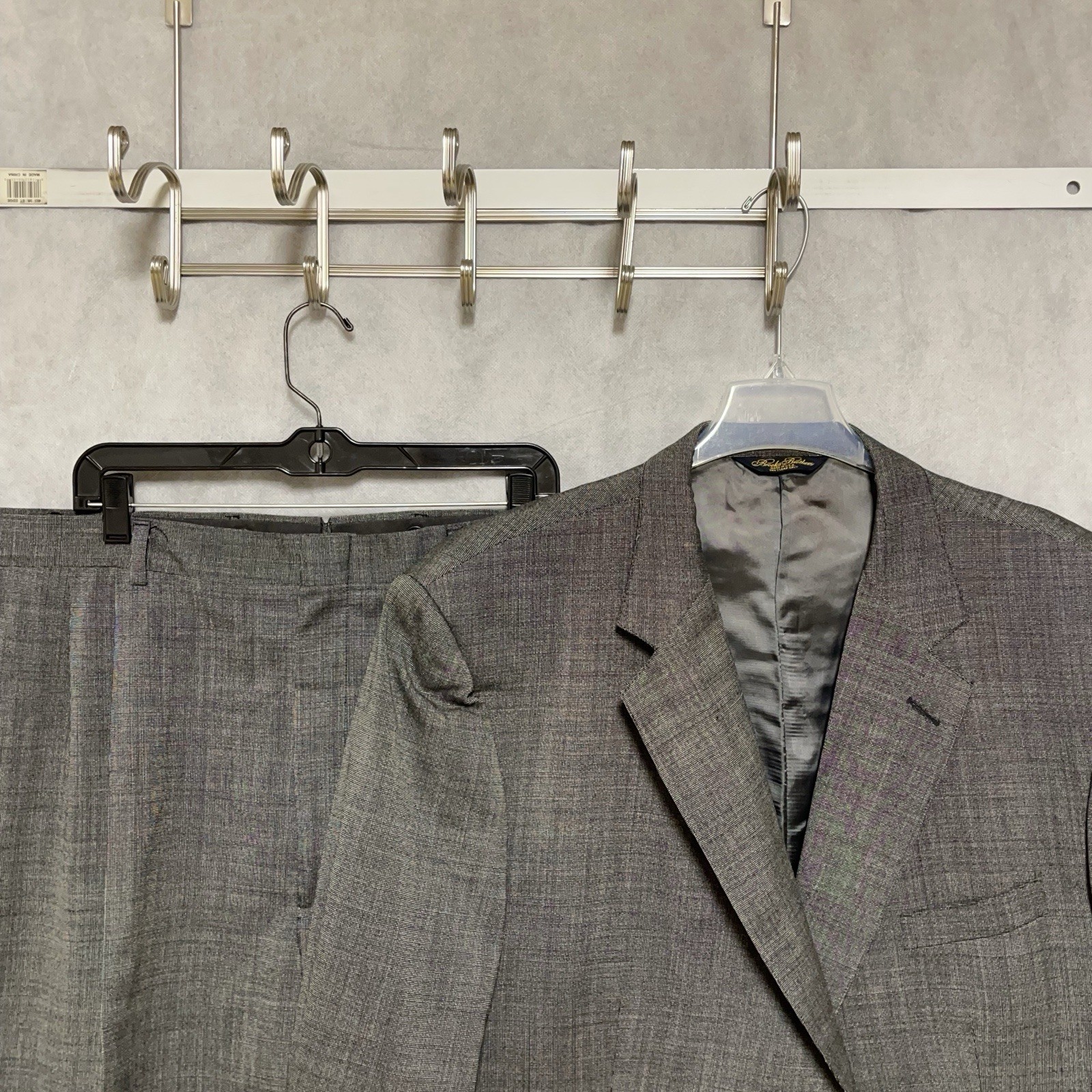 Brooks Brothers Suit Men 50R Gray Makers Brooksease Birds Eye Flannel W42X29.5L