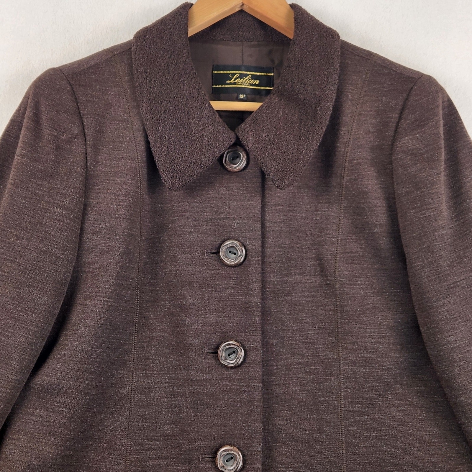 Leilian Original Japanese Designer Wool Jacket Women’s SZ LG Chocolate Brown EUC