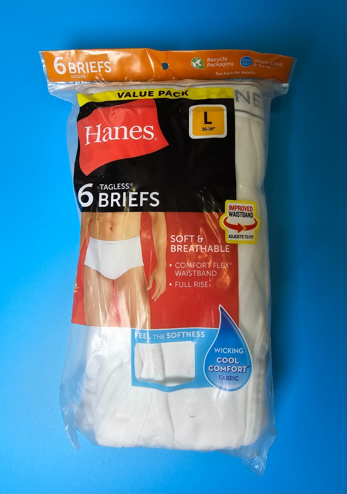 Hanes Tagless Briefs 6 Pack,White,Wicking Cool Comfort Size:M,L