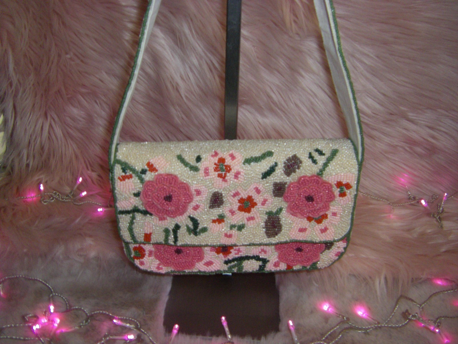 Viral Beaded Shoulder Bag Greta Pink Floral Multi NWT
