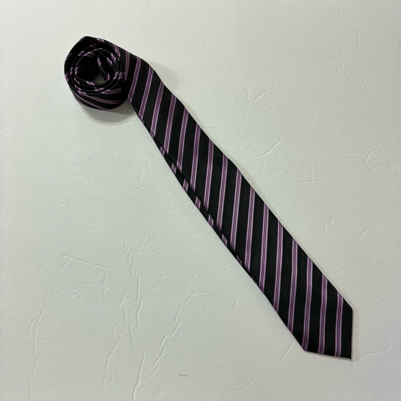 J. Ferrari Tie Black Purple Striped JF J Ferrar Narrow Necktie 60″ x 3″ Classic