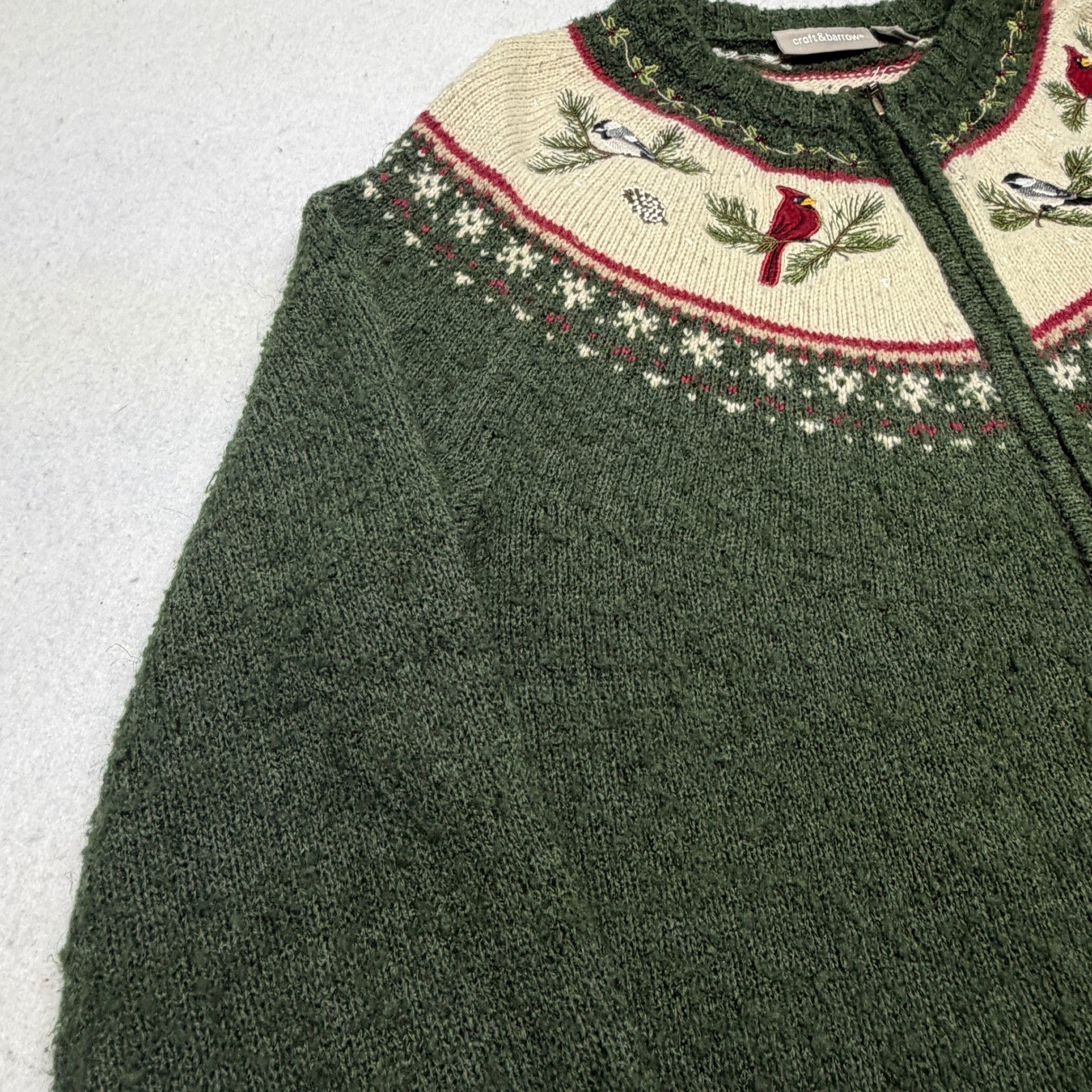 Vintage Croft & Barrow Silk Wool Fair Isle Bird Embroidered Knit Sweater Large